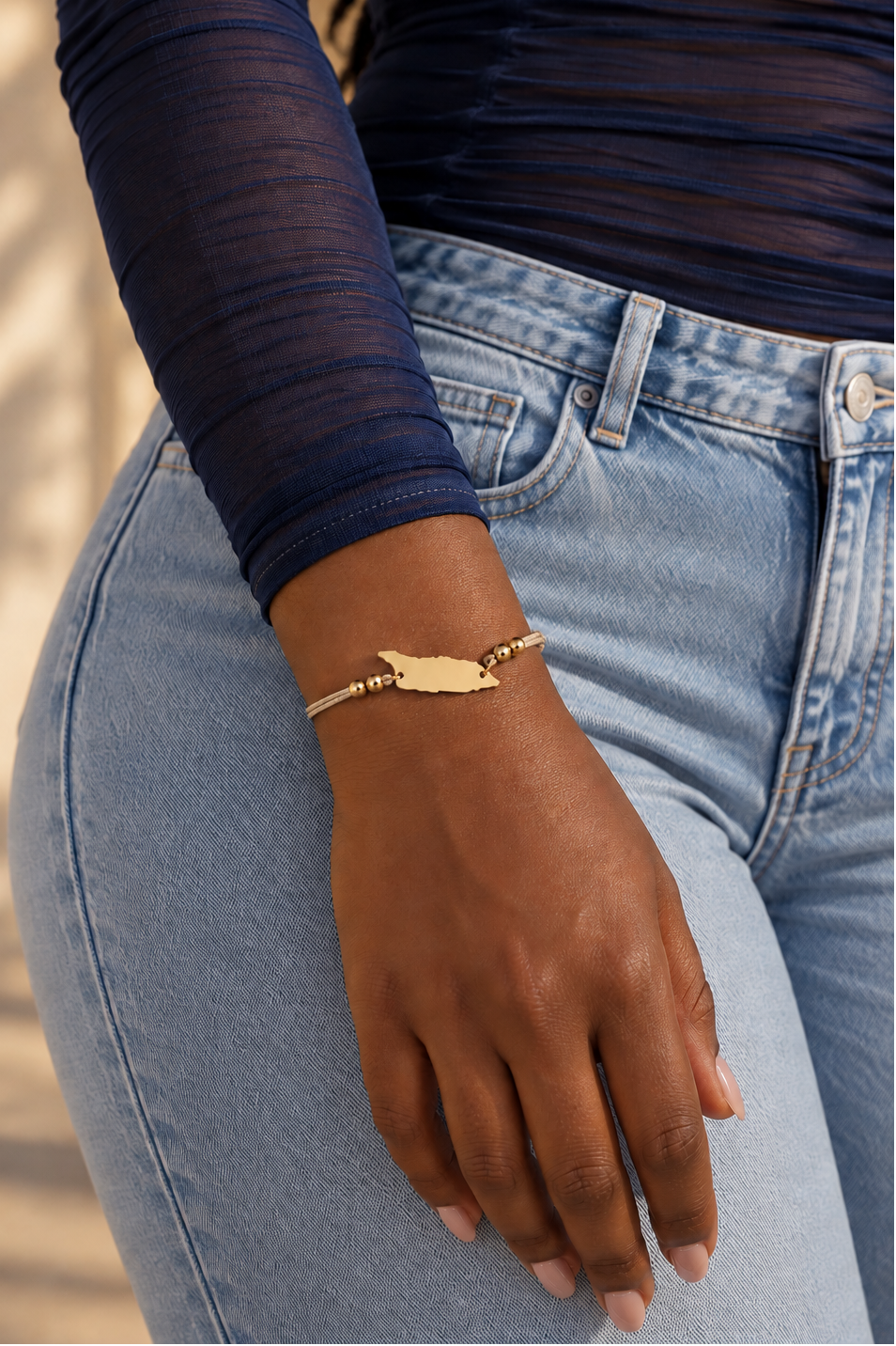 Aruba island bracelet on sand-coloured cord