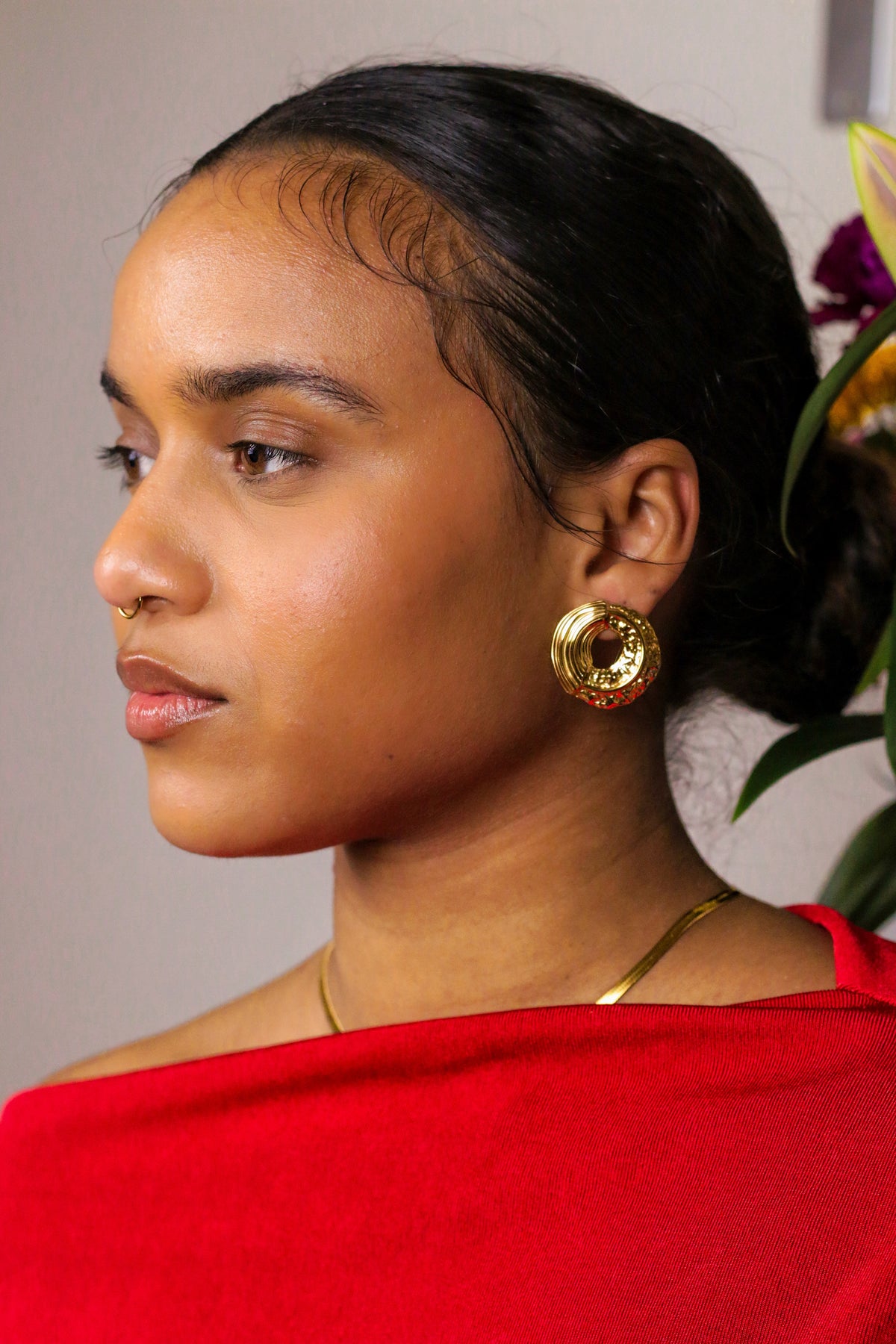 Galaxy carved textured circular earrings by Concept Statement
