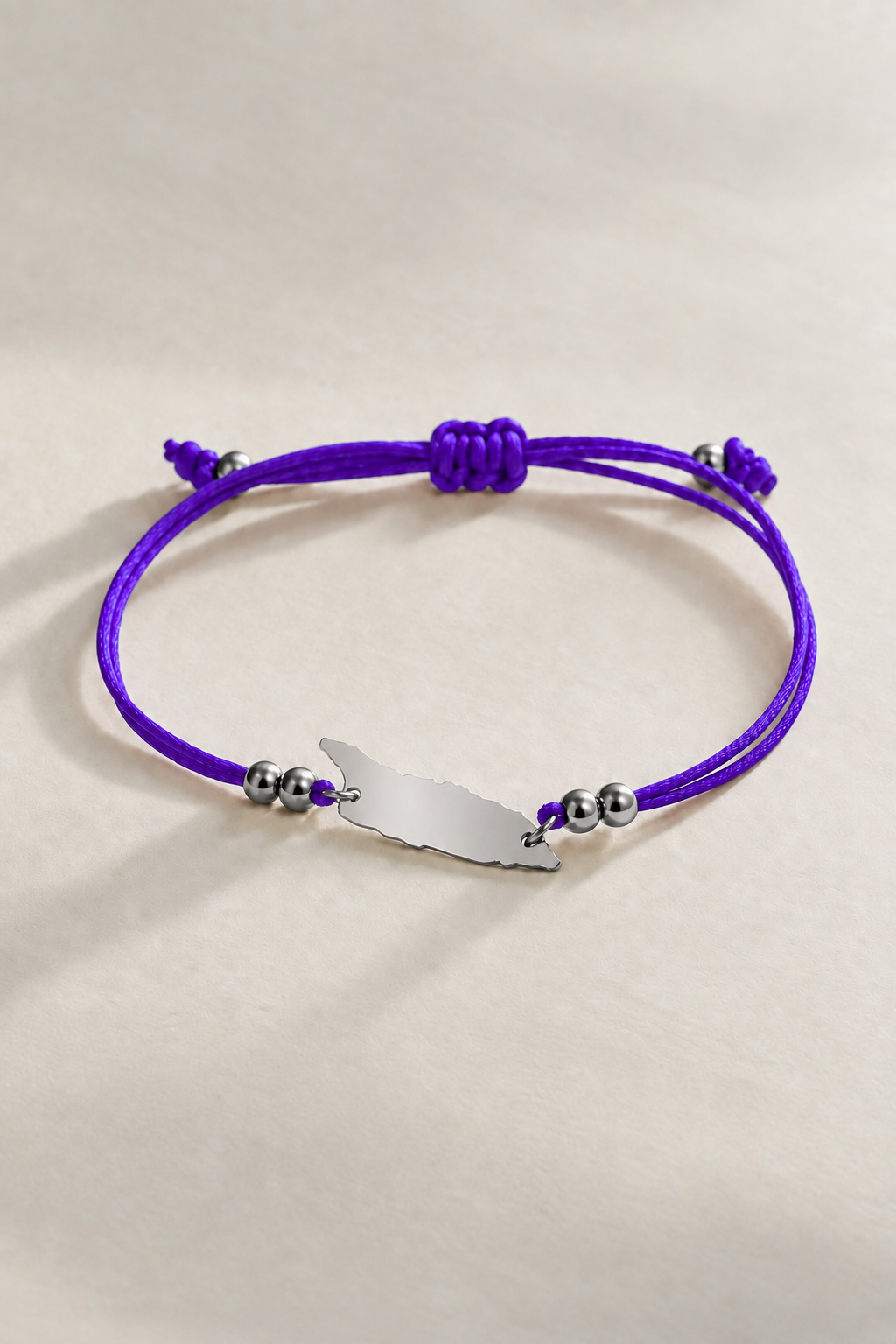 Amethyst purple Aruba cord bracelet with silver-tone details