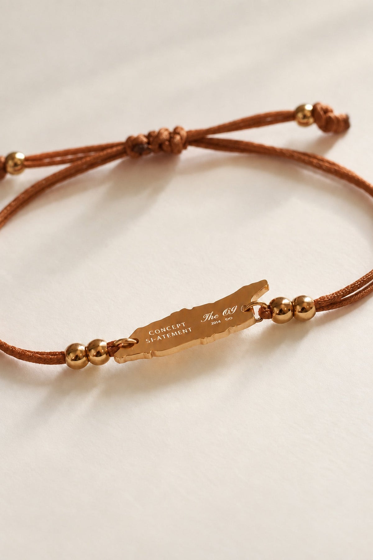 Close-up of copper brown Aruba cord bracelet
