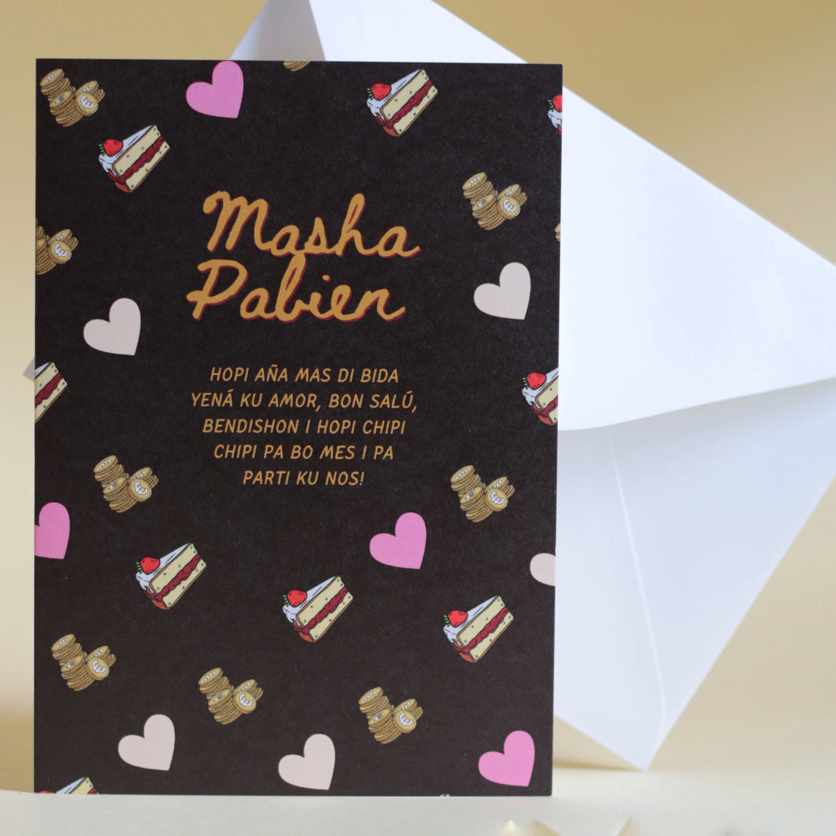 Concept Statement Masha Pabien II Papiamentu birthday greeting card in alternate colorway