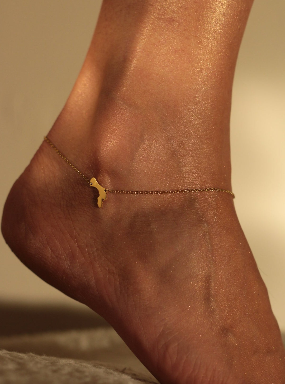 Gold-tone Bonaire island anklet on delicate rolo chain