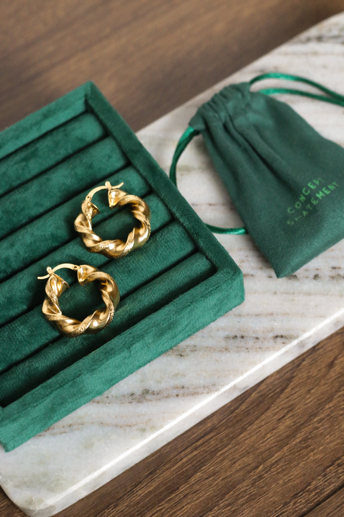 Donnah twisted rope hoop earrings in PVD gold by Concept Statement
