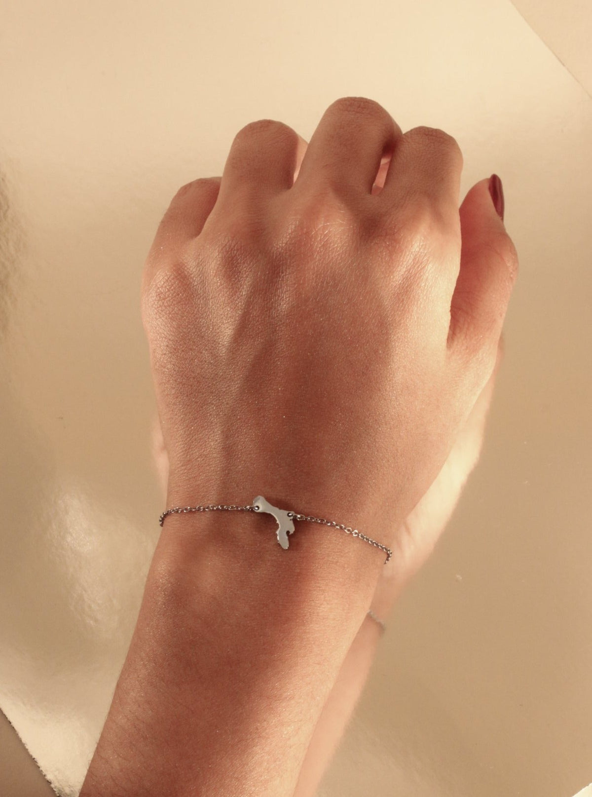 Silver-tone Bonaire island silhouette bracelet on a fine chain