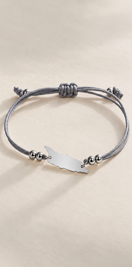 Silver gray Aruba cord bracelet with silver-tone metal details
