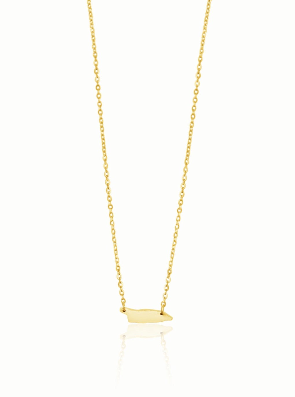 Petite Aruba necklace with delicate island-shaped pendant on a fine chain by Concept Statement