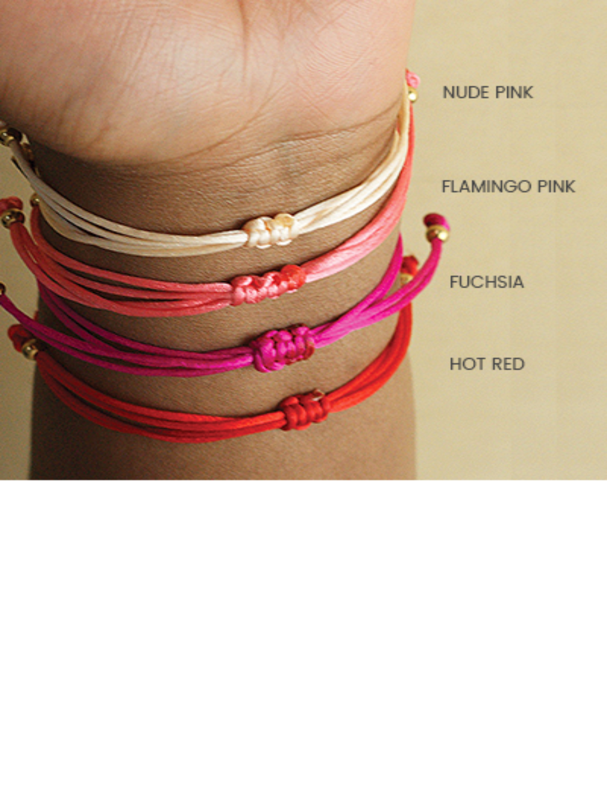 Selection of pink and red Aruba cord bracelets