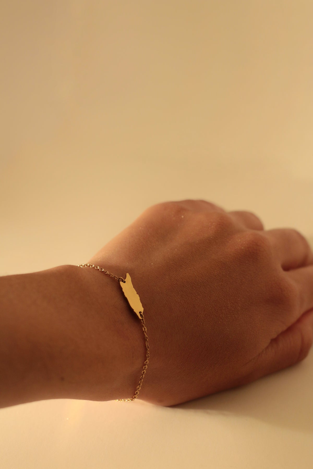 The OG Aruba bracelet with a fine chain and island-shaped centerpiece
