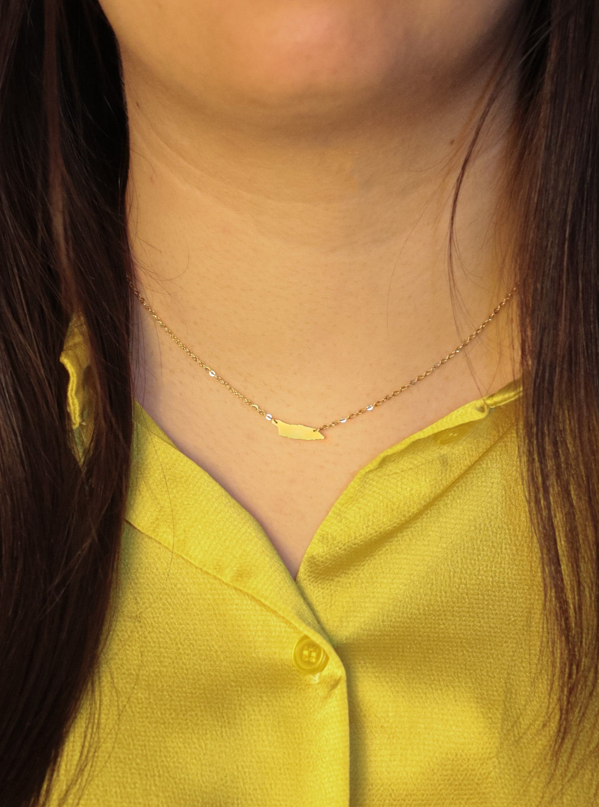 Fine-chain Petite Aruba necklace featuring the original Aruba island silhouette
